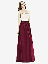 Front View Thumbnail - Cabernet & Ivory Full Length Strapless Satin Twill dress with Pockets
