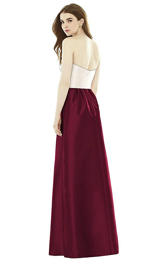 Back View - Cabernet & Ivory Full Length Strapless Satin Twill dress with Pockets