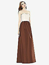 Front View Thumbnail - Cognac & Ivory Full Length Strapless Satin Twill dress with Pockets