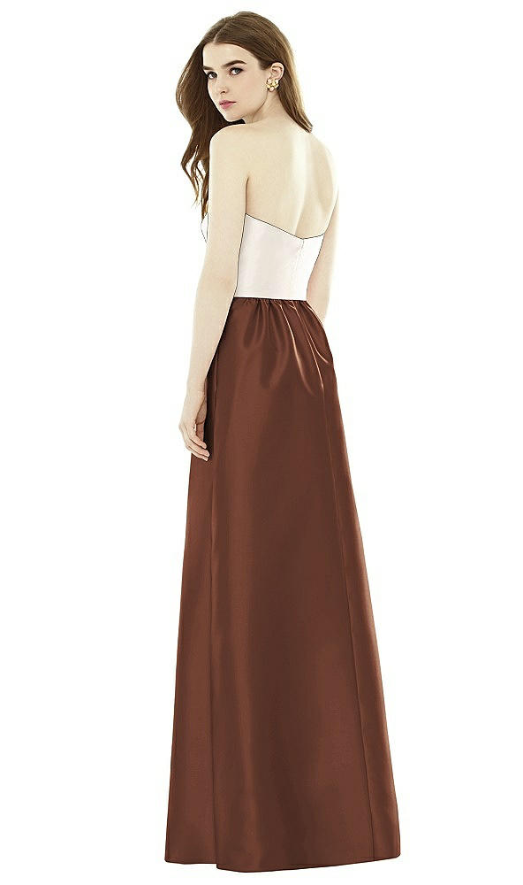 Back View - Cognac & Ivory Full Length Strapless Satin Twill dress with Pockets