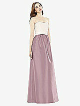 Front View Thumbnail - Dusty Rose & Ivory Full Length Strapless Satin Twill dress with Pockets