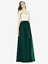 Front View Thumbnail - Evergreen & Ivory Full Length Strapless Satin Twill dress with Pockets
