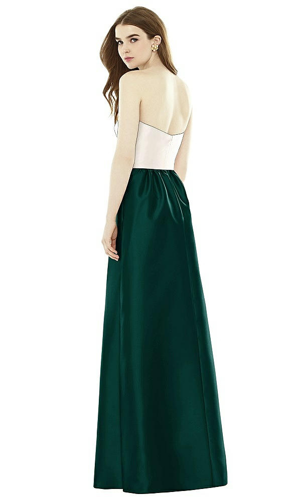 Back View - Evergreen & Ivory Full Length Strapless Satin Twill dress with Pockets