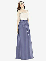 Front View Thumbnail - French Blue & Ivory Full Length Strapless Satin Twill dress with Pockets