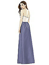 Rear View Thumbnail - French Blue & Ivory Full Length Strapless Satin Twill dress with Pockets