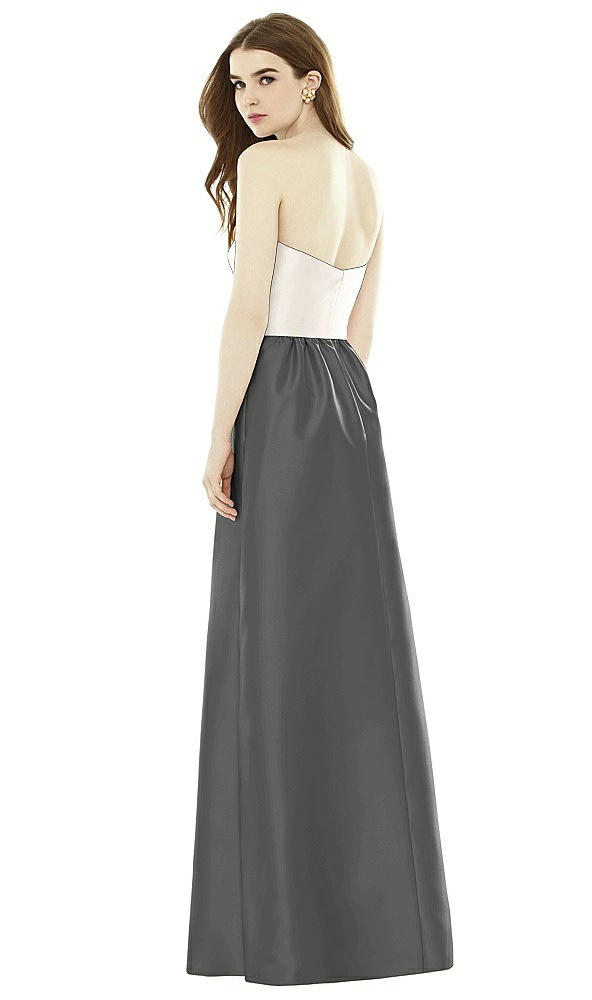 Back View - Gunmetal & Ivory Full Length Strapless Satin Twill dress with Pockets