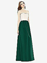 Front View Thumbnail - Hunter Green & Ivory Full Length Strapless Satin Twill dress with Pockets
