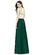 Rear View Thumbnail - Hunter Green & Ivory Full Length Strapless Satin Twill dress with Pockets
