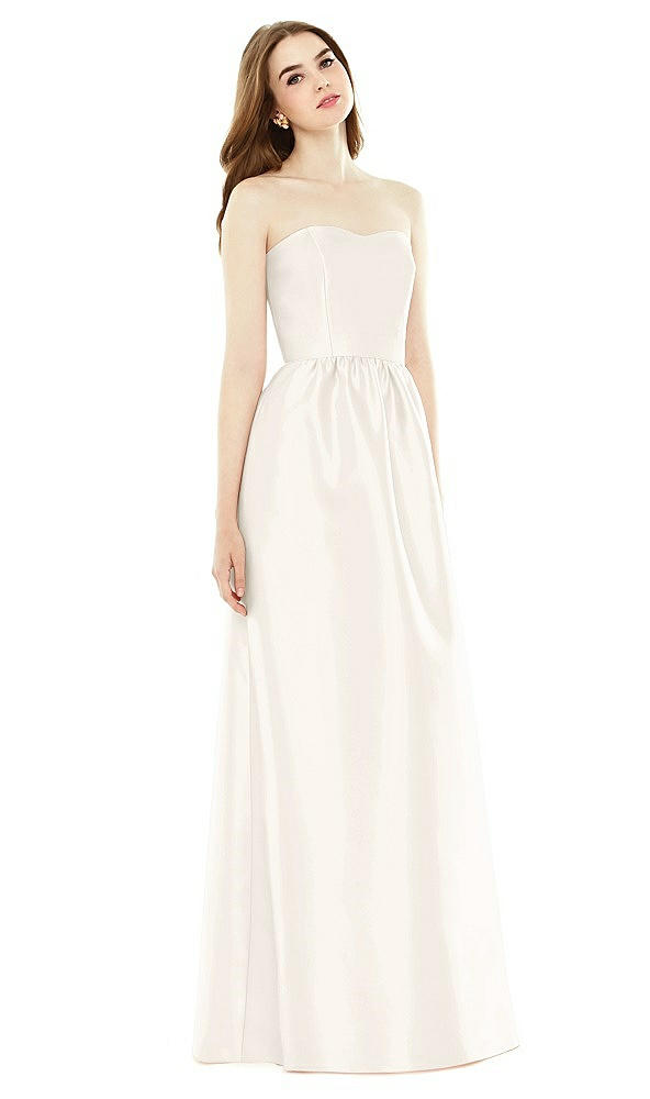 Front View - Ivory & Ivory Full Length Strapless Satin Twill dress with Pockets