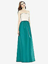 Front View Thumbnail - Jade & Ivory Full Length Strapless Satin Twill dress with Pockets