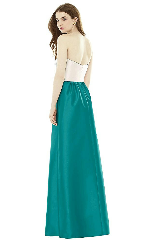 Back View - Jade & Ivory Full Length Strapless Satin Twill dress with Pockets
