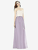Front View Thumbnail - Lilac Haze & Ivory Full Length Strapless Satin Twill dress with Pockets