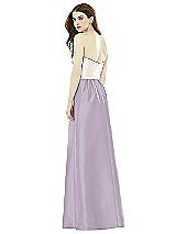 Rear View Thumbnail - Lilac Haze & Ivory Full Length Strapless Satin Twill dress with Pockets