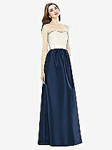 Front View Thumbnail - Midnight Navy & Ivory Full Length Strapless Satin Twill dress with Pockets
