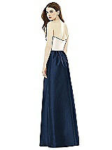 Rear View Thumbnail - Midnight Navy & Ivory Full Length Strapless Satin Twill dress with Pockets