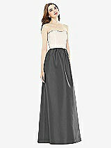 Front View Thumbnail - Pewter & Ivory Full Length Strapless Satin Twill dress with Pockets