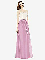 Front View Thumbnail - Powder Pink & Ivory Full Length Strapless Satin Twill dress with Pockets