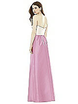 Rear View Thumbnail - Powder Pink & Ivory Full Length Strapless Satin Twill dress with Pockets