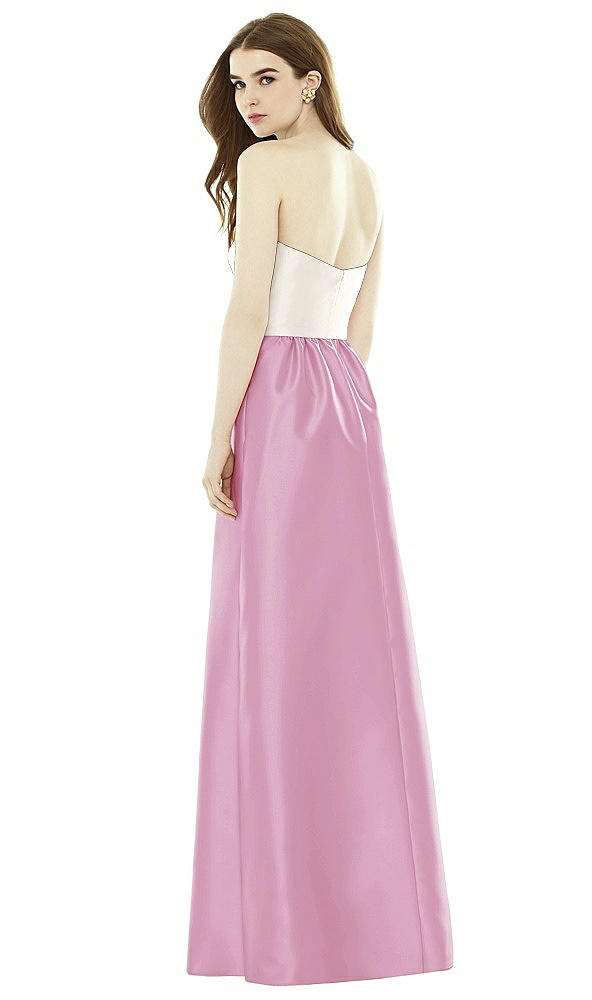 Back View - Powder Pink & Ivory Full Length Strapless Satin Twill dress with Pockets