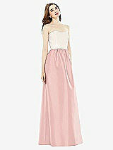 Front View Thumbnail - Rose - PANTONE Rose Quartz & Ivory Full Length Strapless Satin Twill dress with Pockets