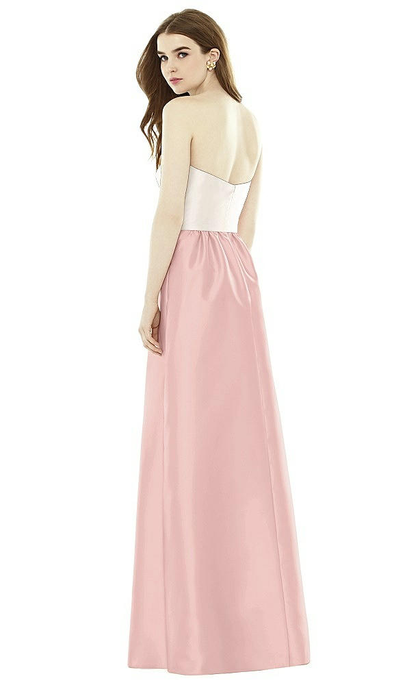 Back View - Rose - PANTONE Rose Quartz & Ivory Full Length Strapless Satin Twill dress with Pockets