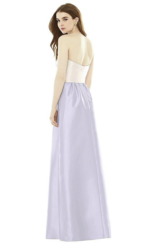 Back View - Silver Dove & Ivory Full Length Strapless Satin Twill dress with Pockets