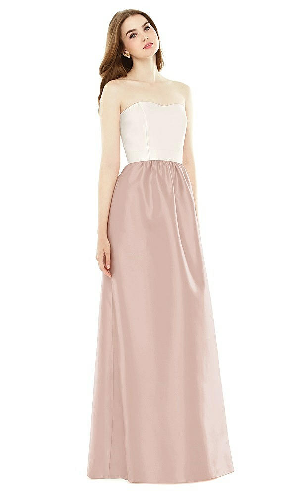 Front View - Toasted Sugar & Ivory Full Length Strapless Satin Twill dress with Pockets