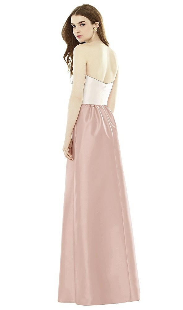 Back View - Toasted Sugar & Ivory Full Length Strapless Satin Twill dress with Pockets