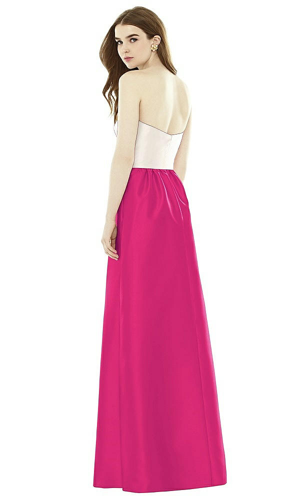 Back View - Think Pink & Ivory Full Length Strapless Satin Twill dress with Pockets