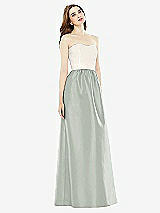 Front View Thumbnail - Willow Green & Ivory Full Length Strapless Satin Twill dress with Pockets