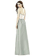 Rear View Thumbnail - Willow Green & Ivory Full Length Strapless Satin Twill dress with Pockets