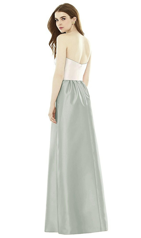 Back View - Willow Green & Ivory Full Length Strapless Satin Twill dress with Pockets