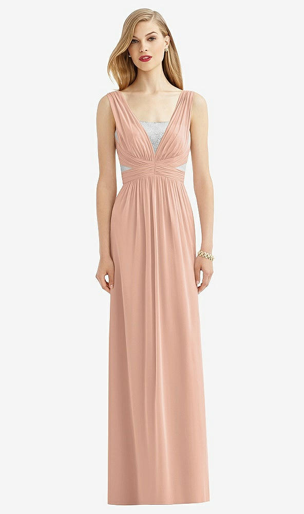 Front View - Pale Peach & Metallic Silver After Six Bridesmaid Dress 6741