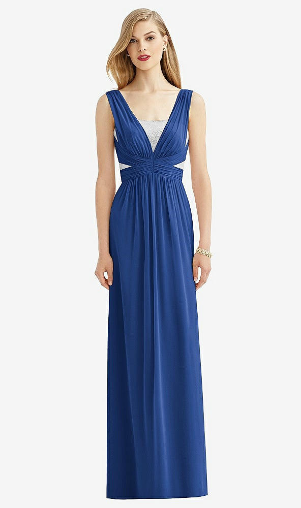 Front View - Classic Blue & Metallic Silver After Six Bridesmaid Dress 6741