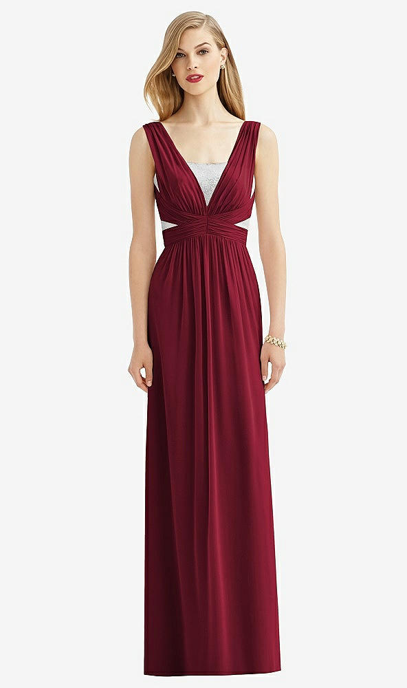 Front View - Burgundy & Metallic Silver After Six Bridesmaid Dress 6741