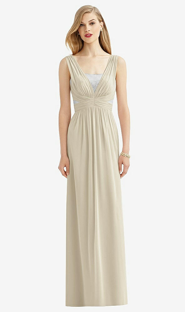 Front View - Champagne & Metallic Silver After Six Bridesmaid Dress 6741