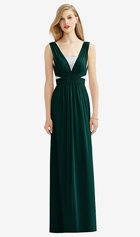 Front View - Evergreen & Metallic Silver After Six Bridesmaid Dress 6741