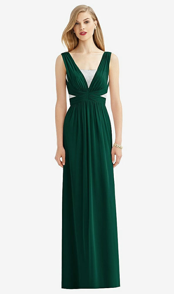 Front View - Hunter Green & Metallic Silver After Six Bridesmaid Dress 6741