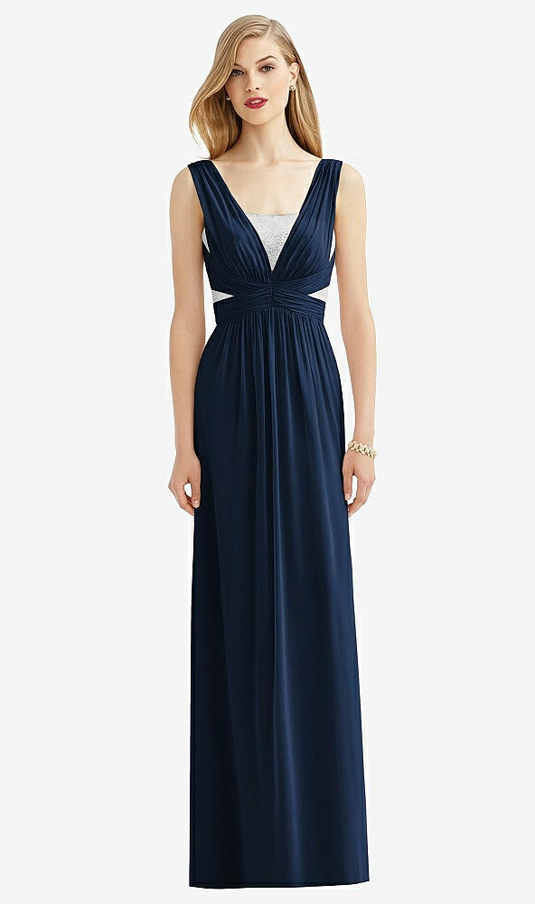 Front View - Midnight Navy & Metallic Silver After Six Bridesmaid Dress 6741