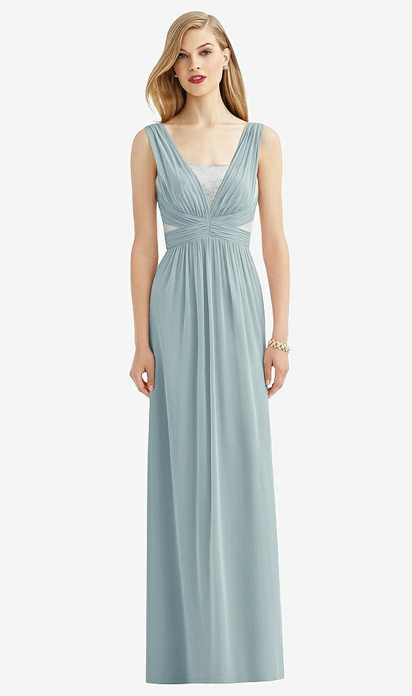 Front View - Morning Sky & Metallic Silver After Six Bridesmaid Dress 6741