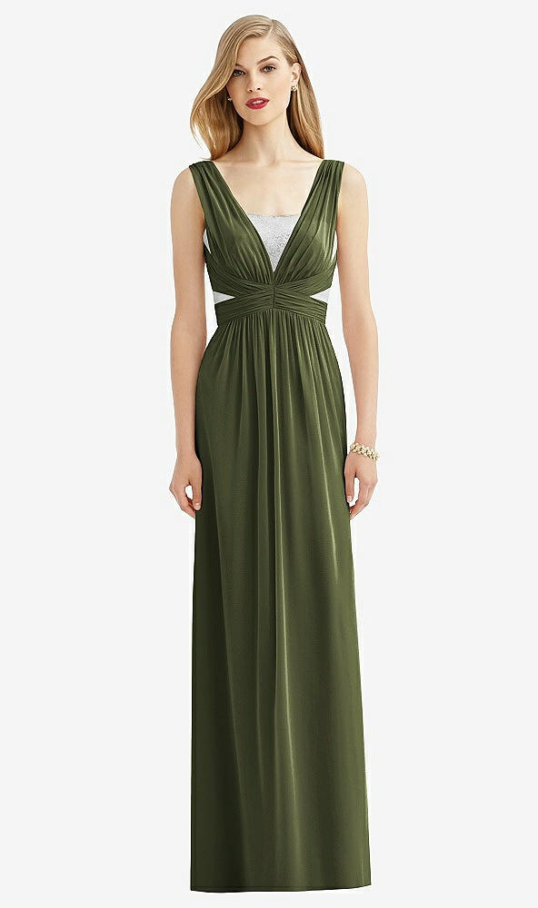 Front View - Olive Green & Metallic Silver After Six Bridesmaid Dress 6741