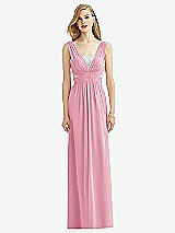 Front View Thumbnail - Peony Pink & Metallic Silver After Six Bridesmaid Dress 6741