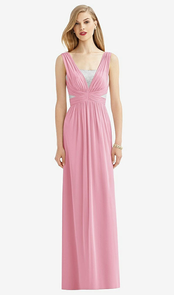 Front View - Peony Pink & Metallic Silver After Six Bridesmaid Dress 6741