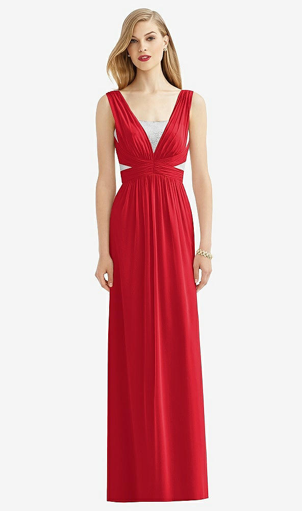 Front View - Parisian Red & Metallic Silver After Six Bridesmaid Dress 6741