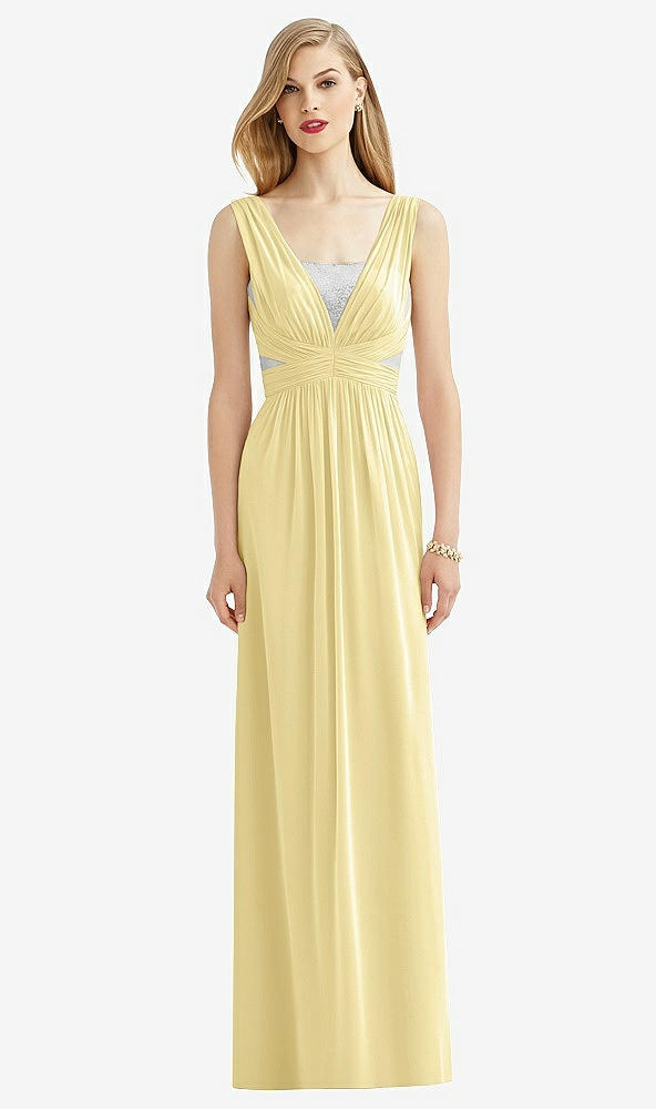 Front View - Pale Yellow & Metallic Silver After Six Bridesmaid Dress 6741