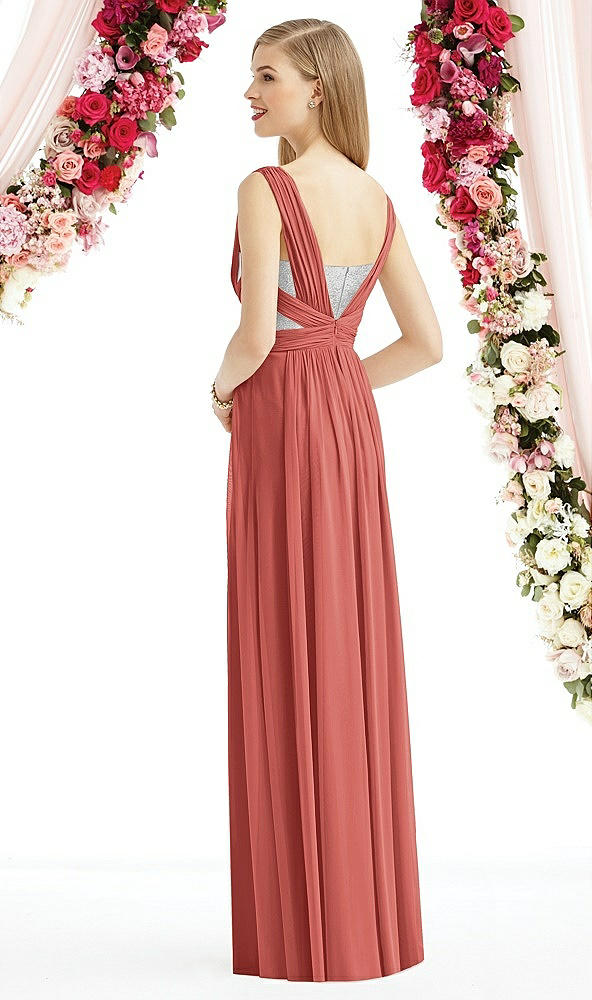 Back View - Coral Pink & Metallic Silver After Six Bridesmaid Dress 6741