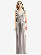 Front View Thumbnail - Taupe & Metallic Silver After Six Bridesmaid Dress 6741