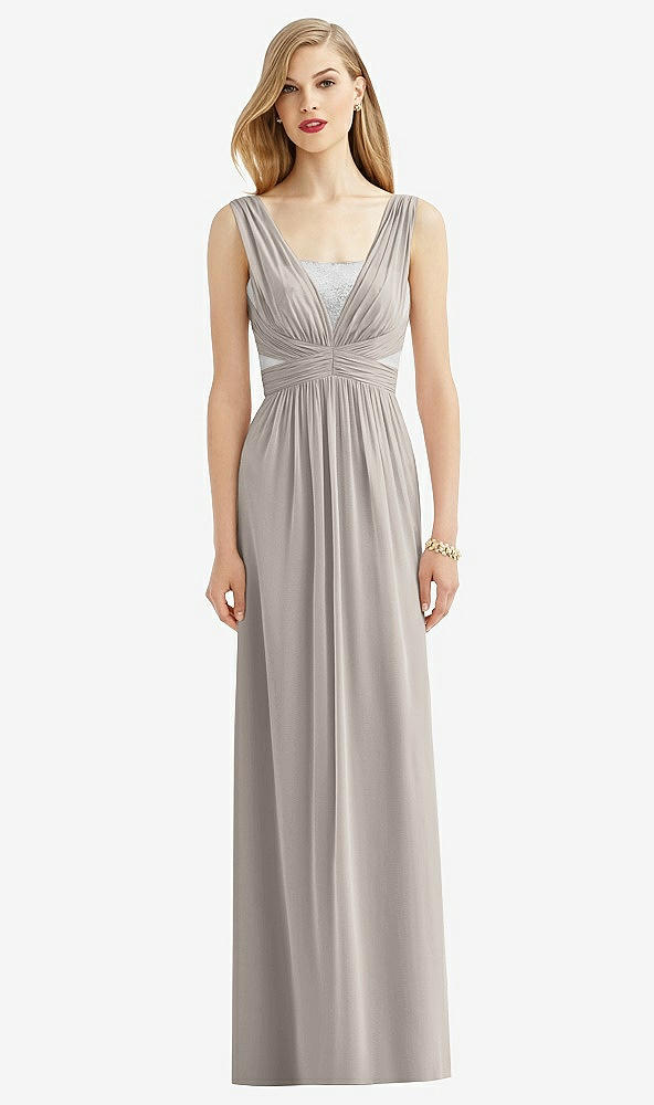 Front View - Taupe & Metallic Silver After Six Bridesmaid Dress 6741