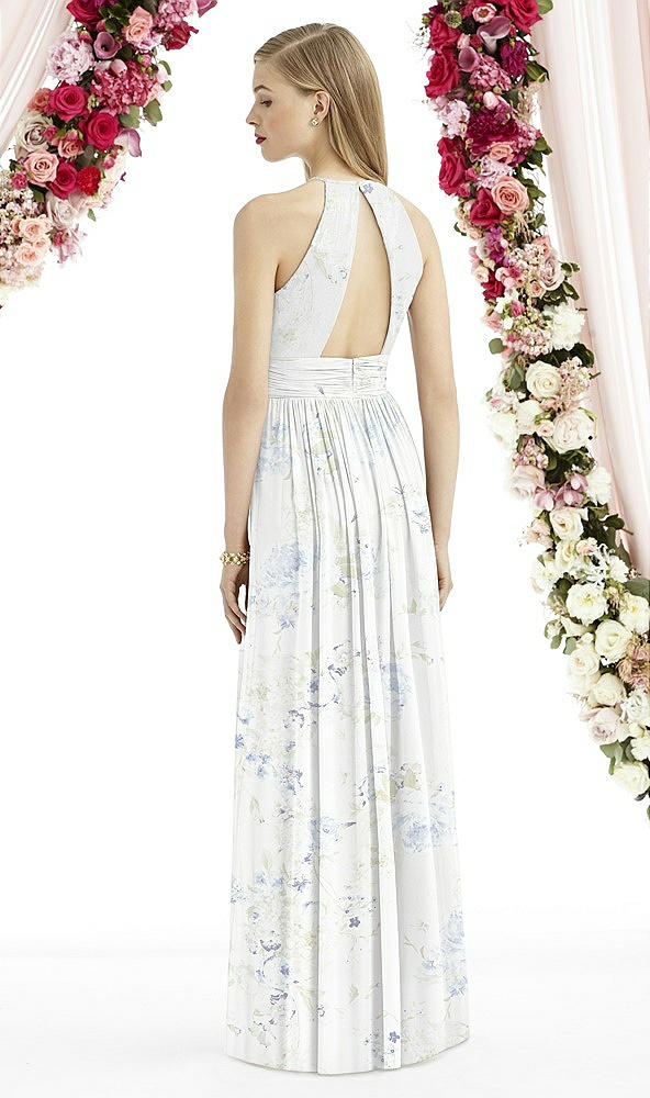 Back View - Bleu Garden Halter Lux Chiffon Sequin Bodice Dress