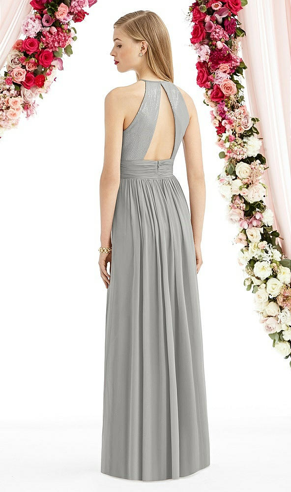 Back View - Chelsea Gray Halter Lux Chiffon Sequin Bodice Dress